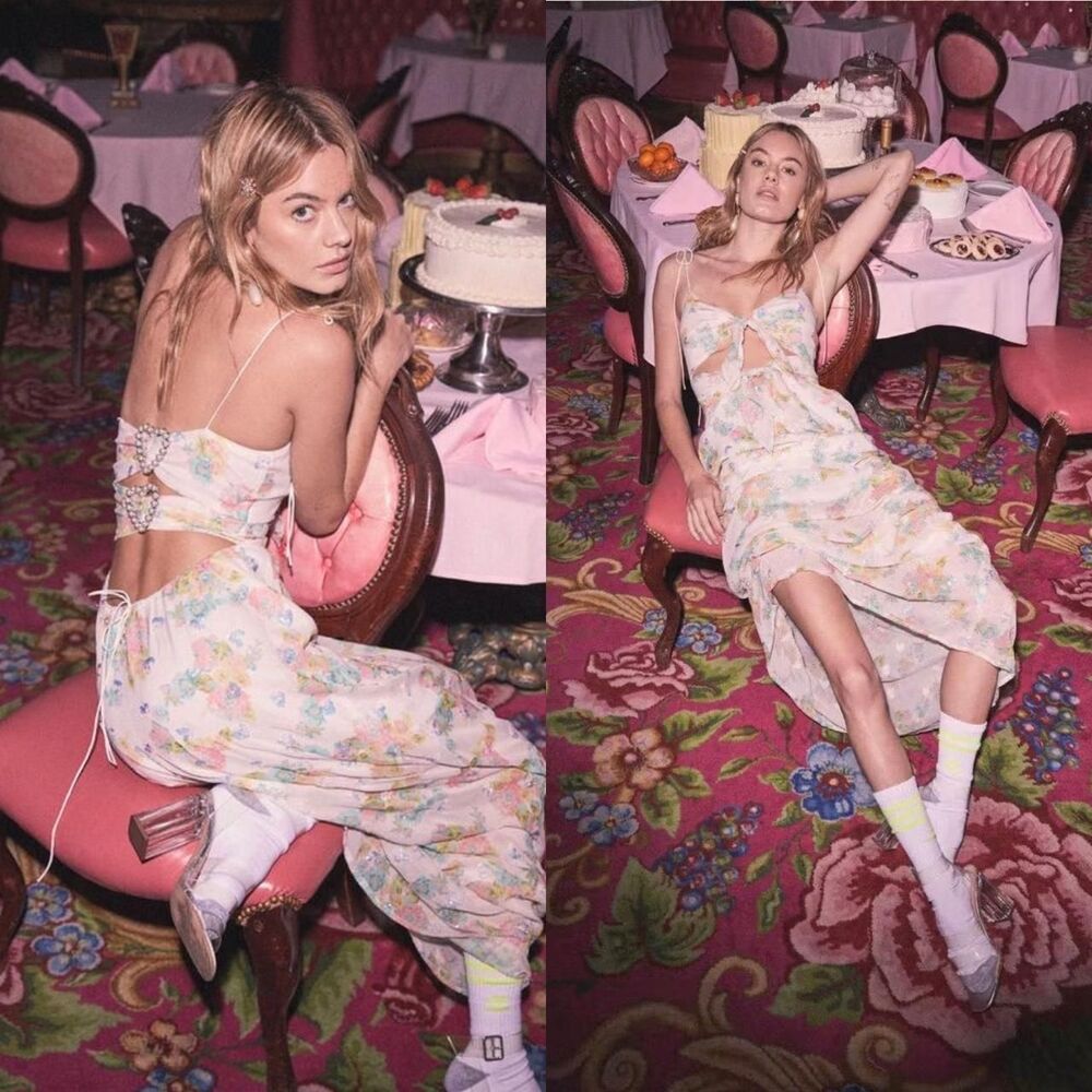 For Love & Lemons Louisa Maxi Dress Floral Silk Maxi XS